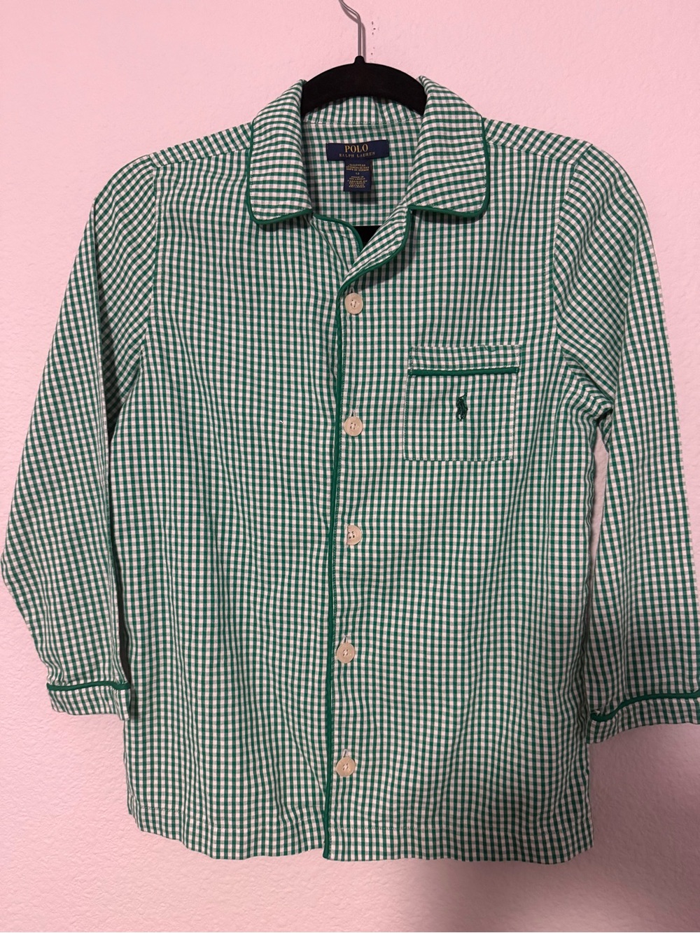 Polo by Ralph Lauren Green Gingham Button-Down Shirt with Contrast Piping